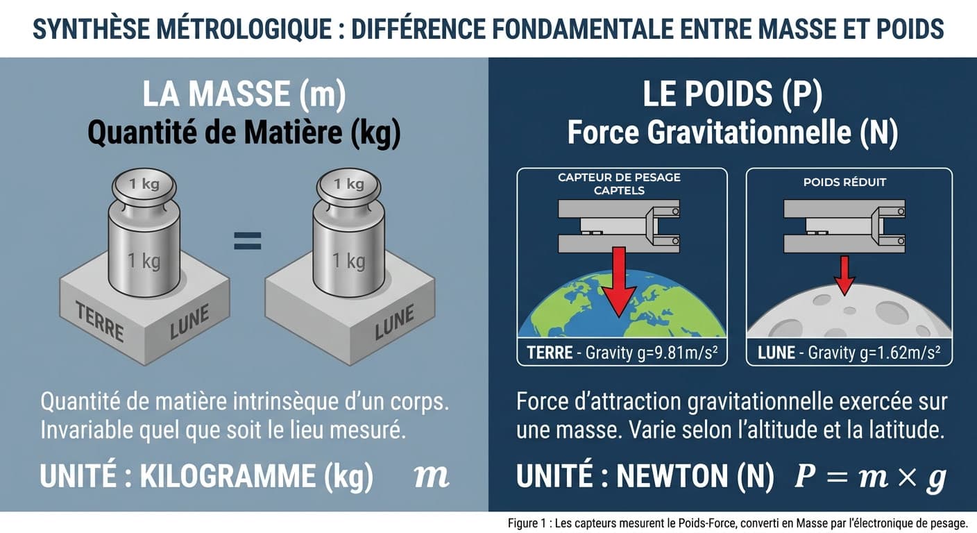DIFFÉRENCE MASSE POIDS CAPTEUR PESAGE CAPTELS