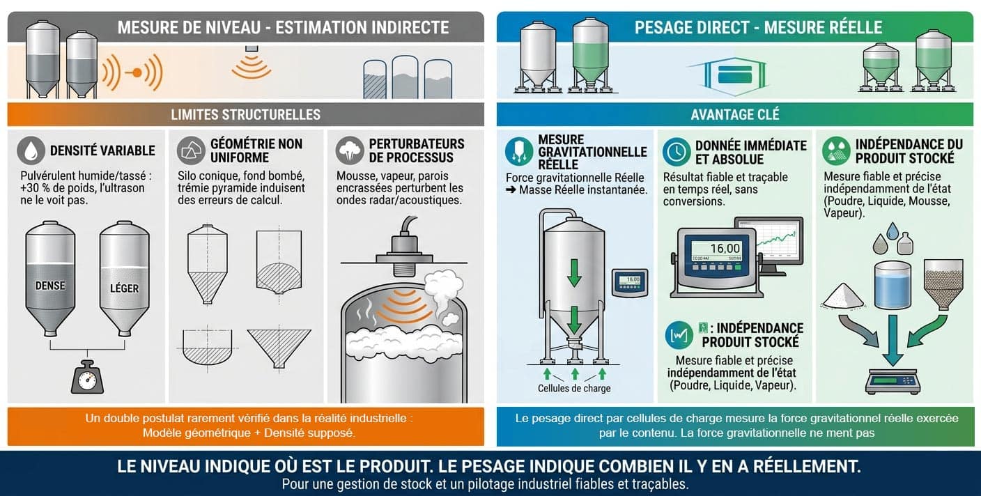 COMPARATIF METROLOGIQUE MESURE DE NIVEAU RADAR VERSUS PESAGE DIRECT PAR CAPTEUR DE POIDS