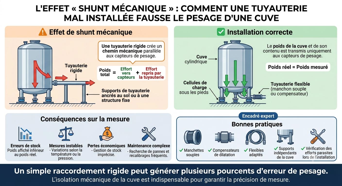 SCHEMA TECHNIQUE DU SHUNT MECANIQUE INDUIT PAR UNE TUYAUTERIE VERTICALE SUR CUVE PESEE